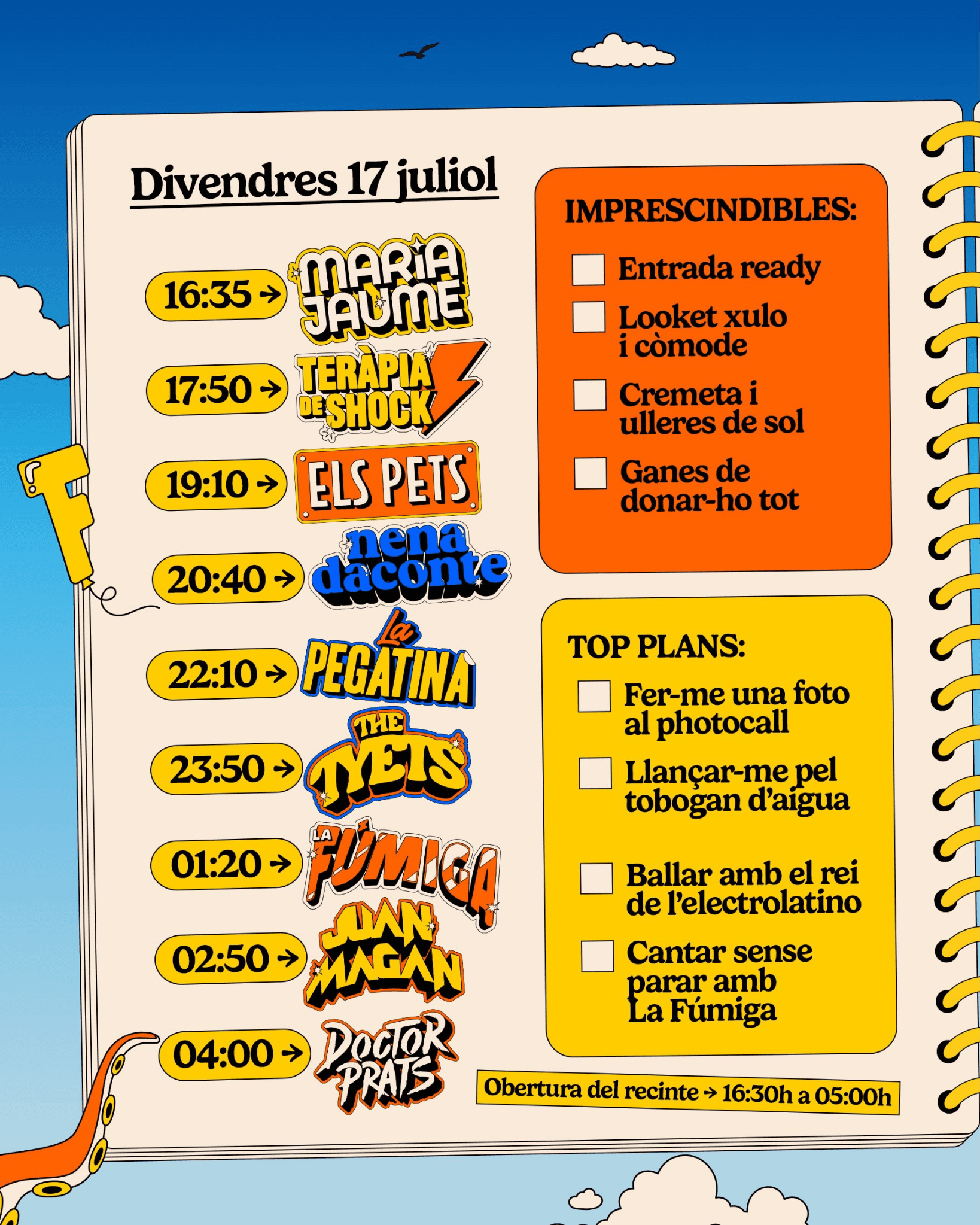 Horaris del Festiuet dissabte 18 de juliol